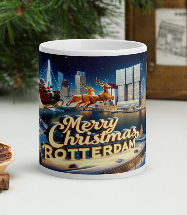 Merry Christmas Rotterdam - De Kerstman Vliegt Over de Skyline Mok