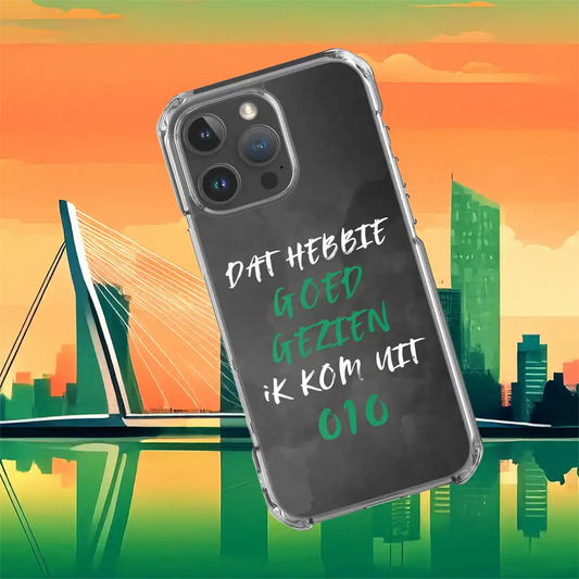 Feyenoord telefoonhoesje voor iPhone met "Dat Hebbie Goed Gezien", Rotterdam design en skyline