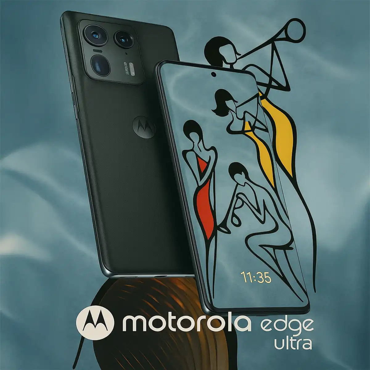 Motorola Edge 50 Ultra met triple camera en abstracte kunst op scherm, verkrijgbaar in Rotterdam