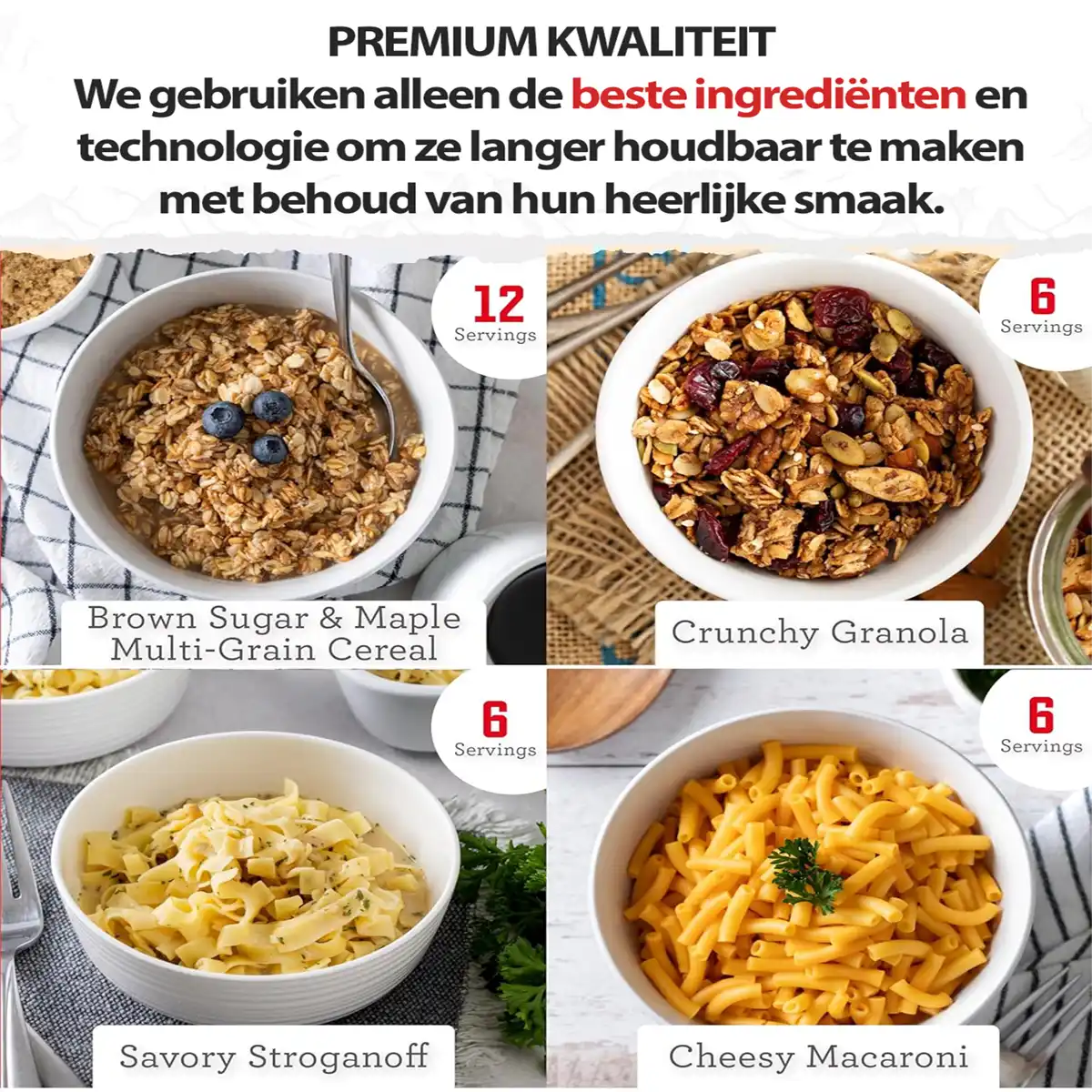 Noodpakket premium kwaliteit gevriesdroogd voedsel ontbijt lunch diner 25 jaar houdbaar porties