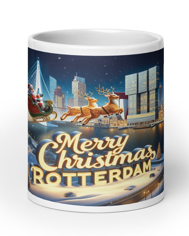 Merry Christmas Rotterdam - De Kerstman Vliegt Over de Skyline Mok