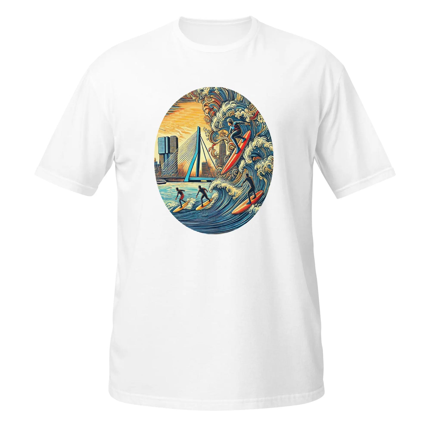Wit Rotterdam Surfen T-shirt met kleurrijk Rif010 ontwerp