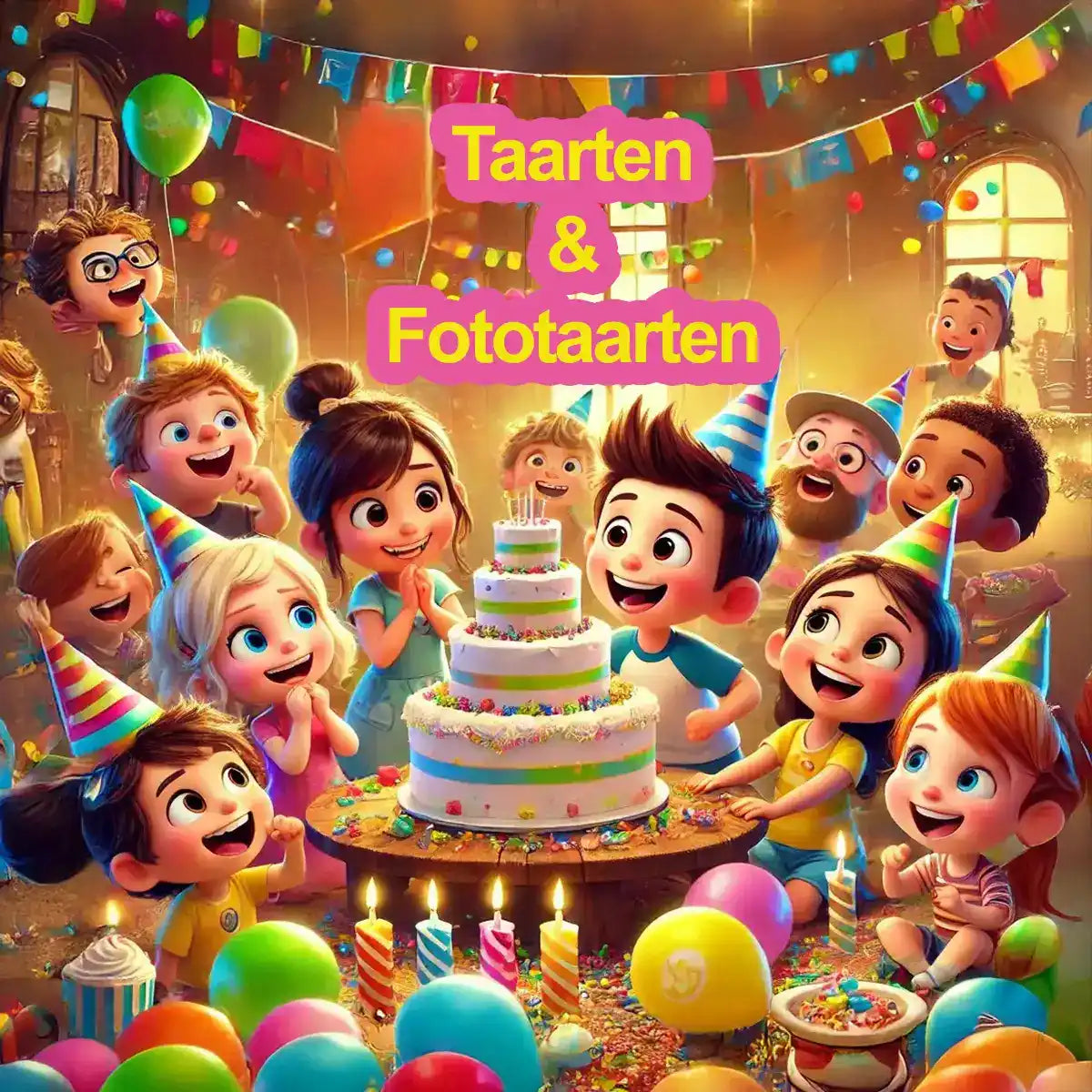 Feestende kinderen met fototaart, ideaal voor fototaart HEMA bestellen