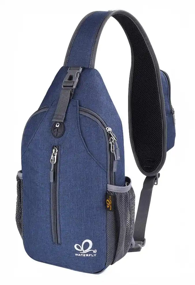 Blauwe crossbody tas, waterdichte anti-diefstal rugzak met USB en verstelbare band