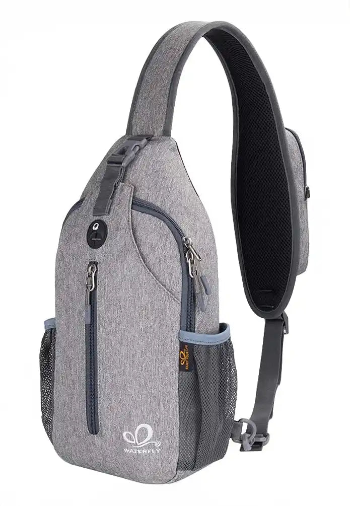Grijze crossbody tas, waterdichte anti-diefstal rugzak met USB en verstelbare band