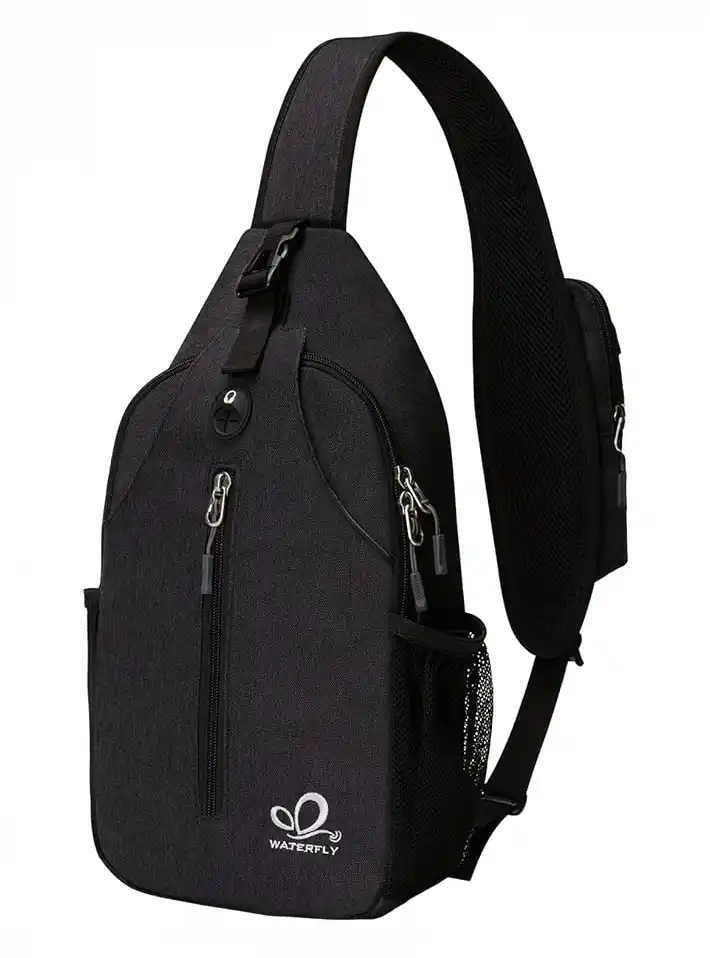 Zwarte crossbody tas, waterdichte anti-diefstal rugzak met USB en verstelbare band