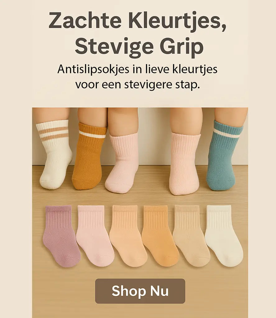 Naadloze babysokken antislip in 6 pastel kleuren voor baby en peuter