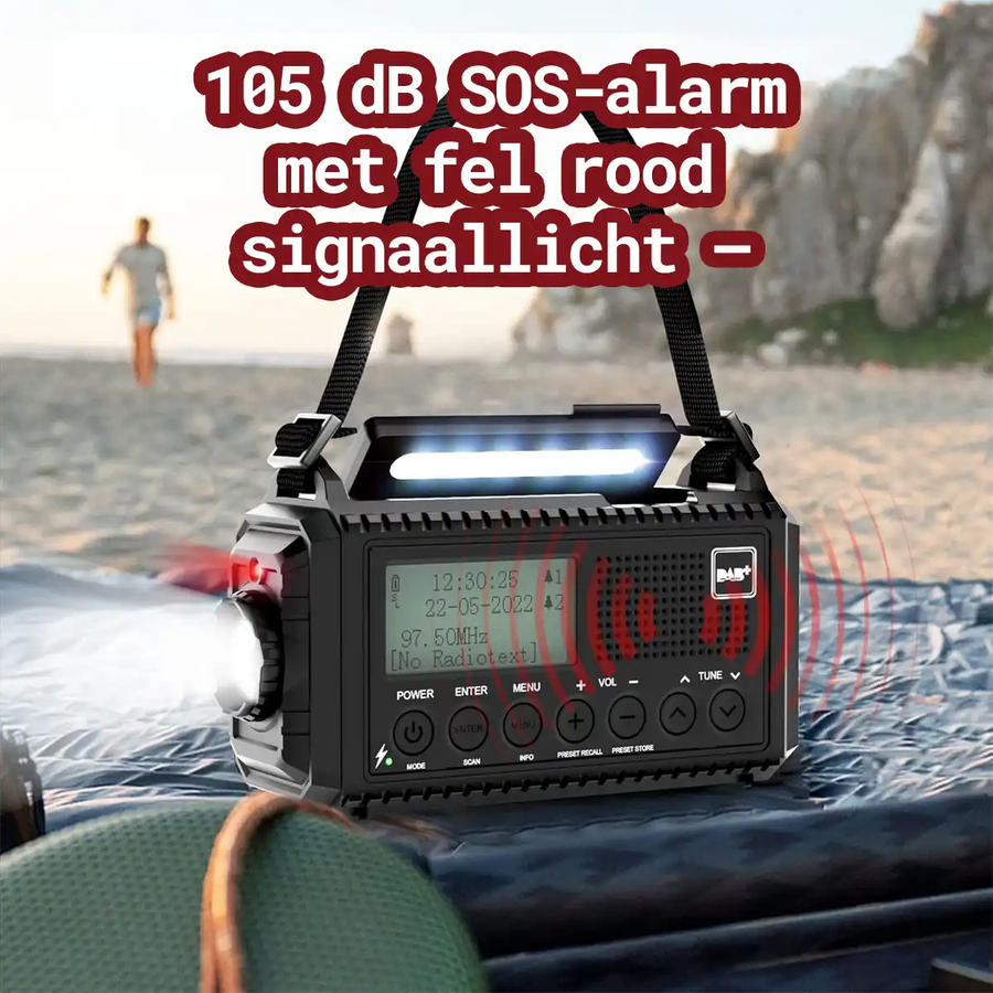 DAB+ noodradio met 105 dB SOS-alarm en fel rood signaallicht – ideaal voor noodsituaties & outdoor