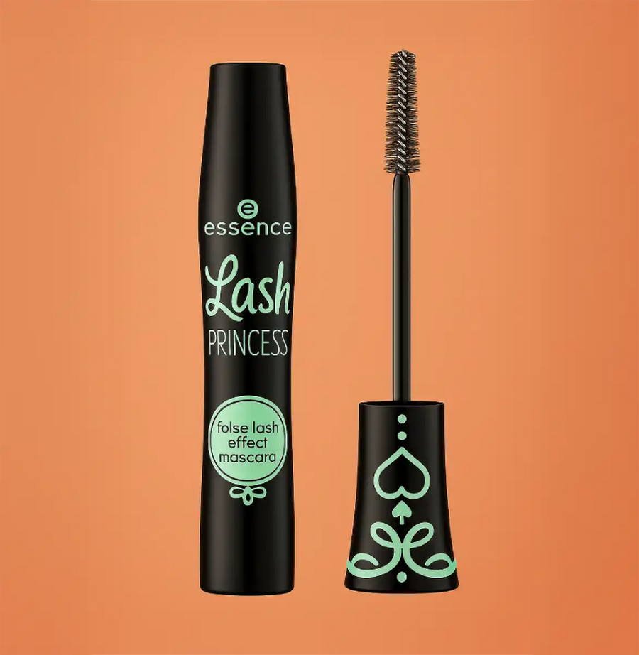 Essence Lash Princess mascara productfoto met oranje achtergrond