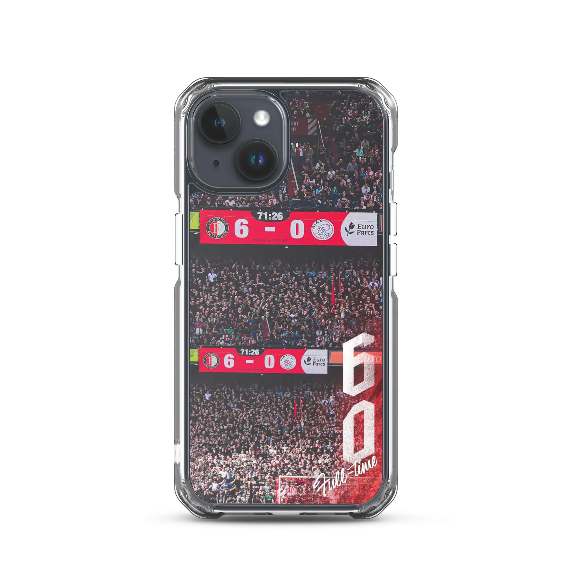 feyenoord-6-0-overwinning-iphone-hoesje-voorkant, transparant hoesje met wedstrijdscore