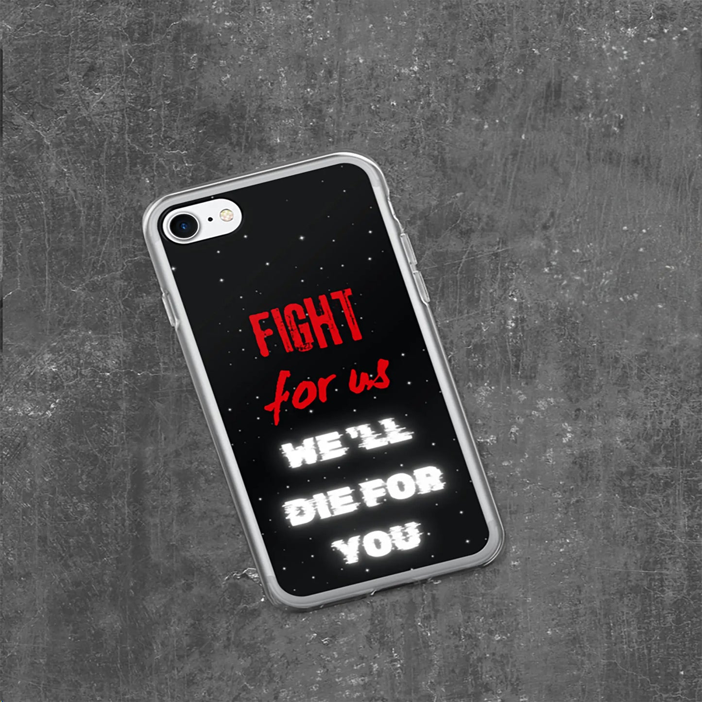 Feyenoord hoesje iPhone 12/13/14/15/16 - Fight for Us design, beschermhoes op grijze betonnen achtergrond