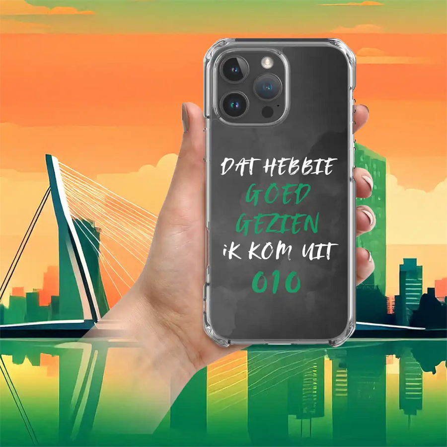 Feyenoord telefoonhoesje met "Dat Hebbie Goed Gezien", geschikt voor iPhone, Rotterdam skyline