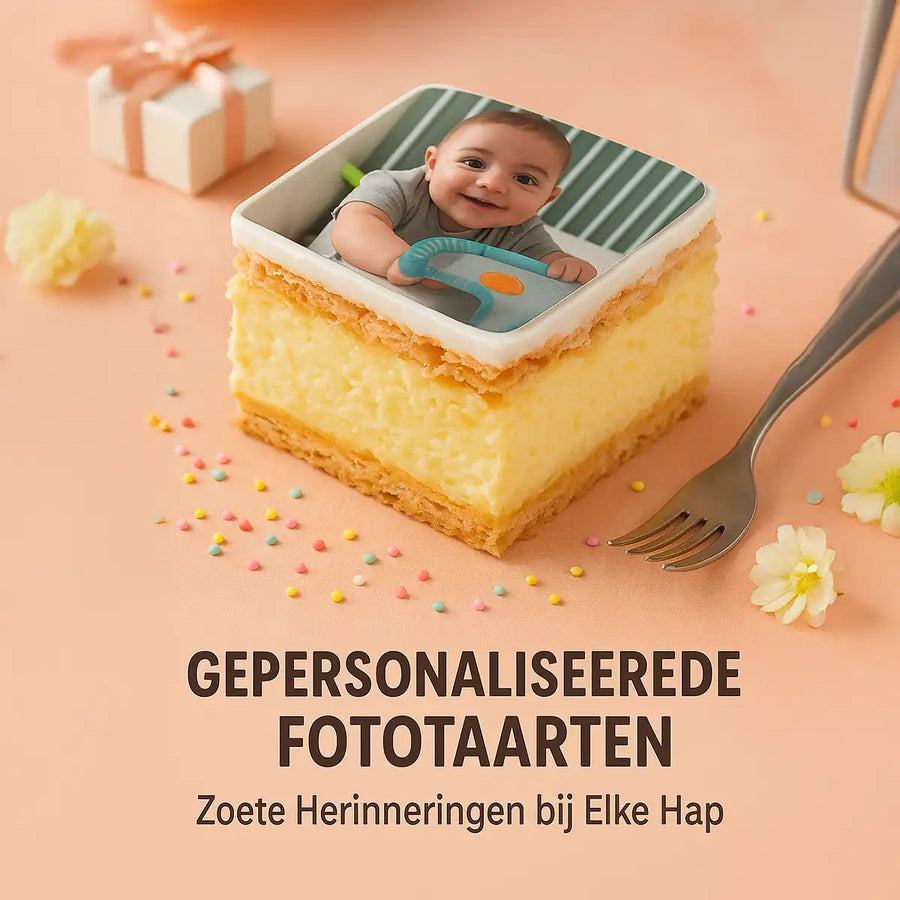 Gepersonaliseerde fototaart met babyfoto voor Rotterdamse winkel