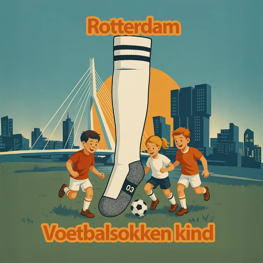 HEMA voetbalsokken kind Rotterdam - kinderen spelen voetbal met Erasmusbrug skyline achtergrond