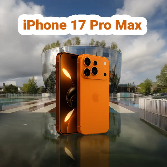iPhone 17 Pro Max oranje voor Depot Boijmans Rotterdam met water reflectie