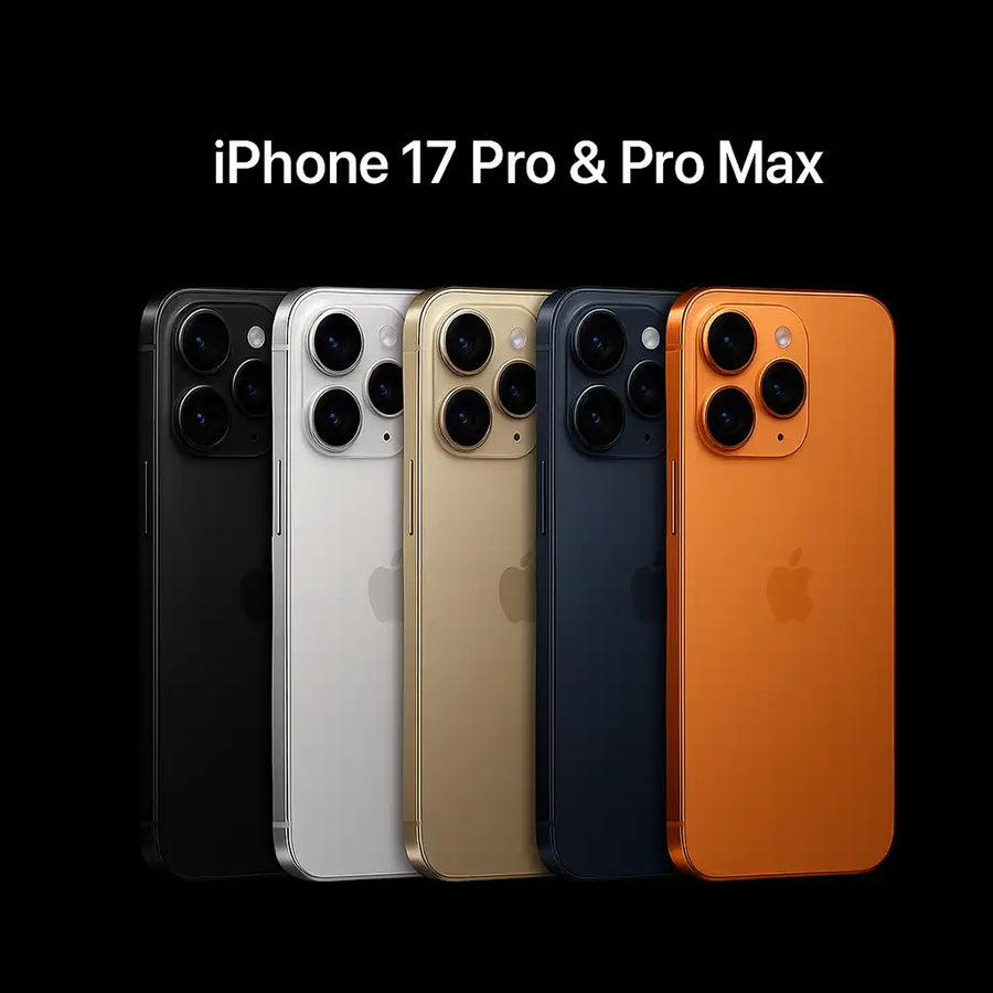 iPhone 17 Pro Max in vijf kleuren zwart zilver goud blauw oranje