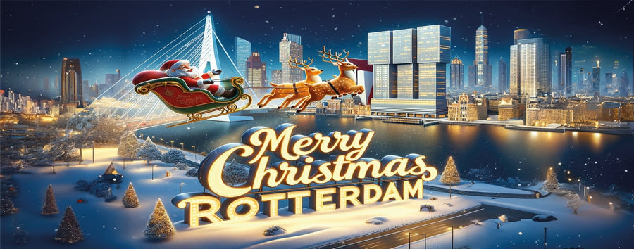 Merry Christmas Rotterdam - De Kerstman Vliegt Over de Skyline Mok