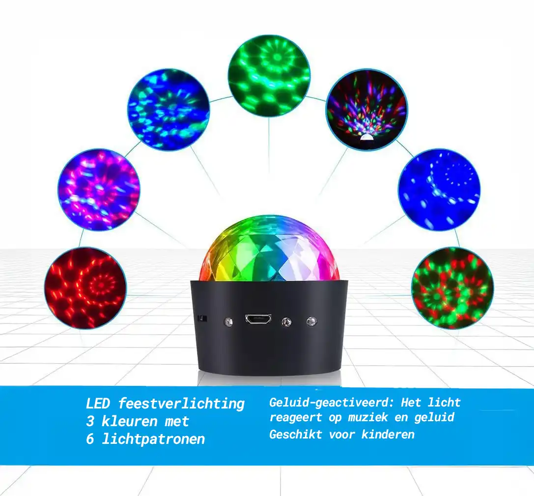 Mini discobal LED met RGB-verlichting en 6 lichtmodi