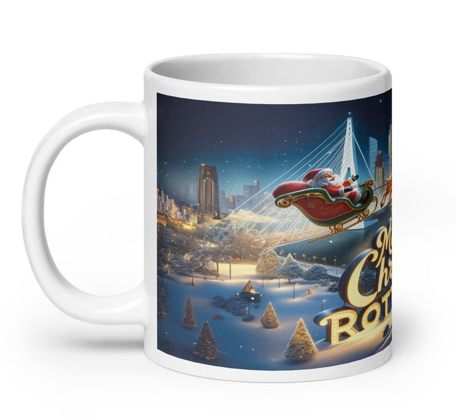 Merry Christmas Rotterdam - De Kerstman Vliegt Over de Skyline Mok