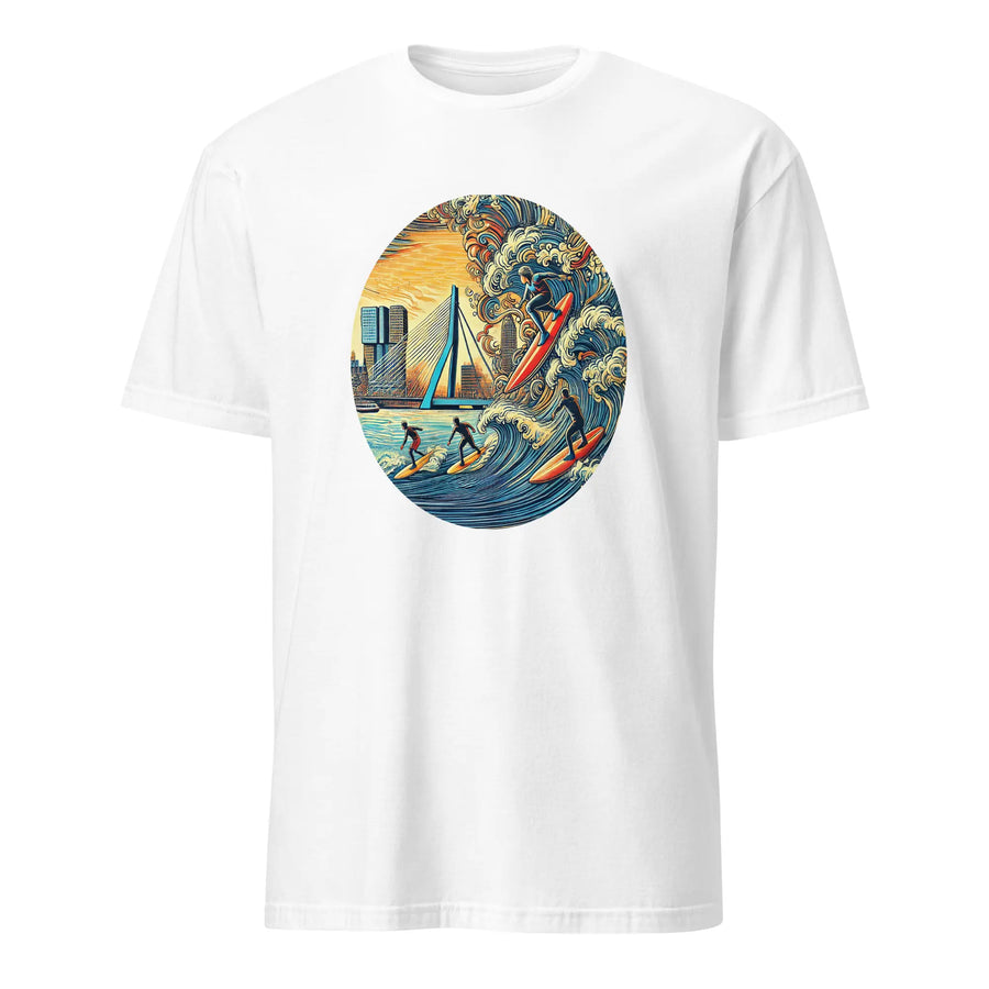 Wit Rotterdam Surfen T-shirt met kleurrijk 010 ontwerp