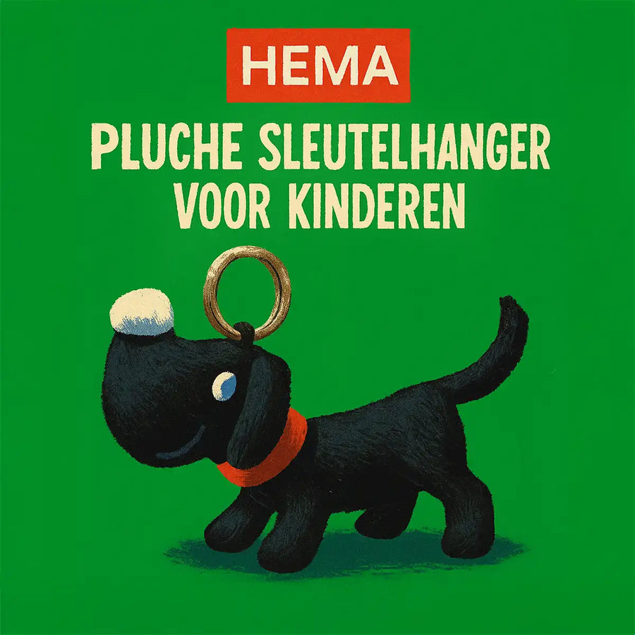 Takkie sleutelhanger HEMA - pluche hondje met rode halsband uit Jip en Janneke