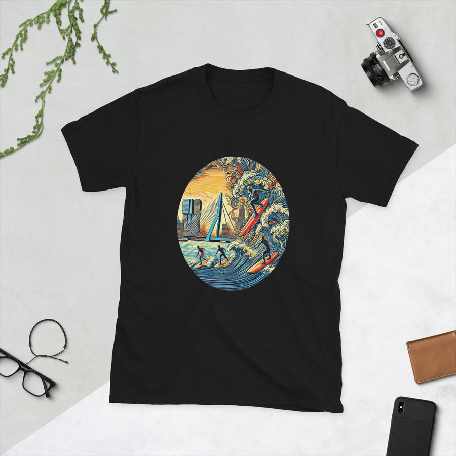 Zwart Rotterdam Surfen T-shirt met kleurrijk 
