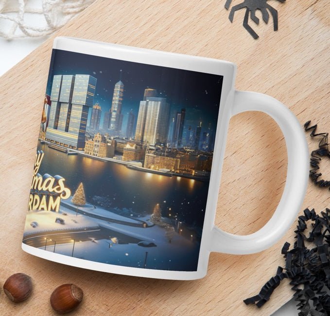 Merry Christmas Rotterdam - De Kerstman Vliegt Over de Skyline Mok