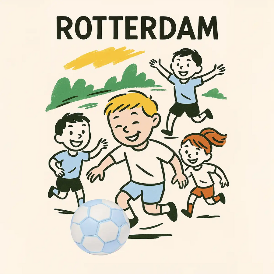 Voetbal cadeau voor kind met wit-blauwe bal maat 2 tijdens buitenspelen in Rotterdam