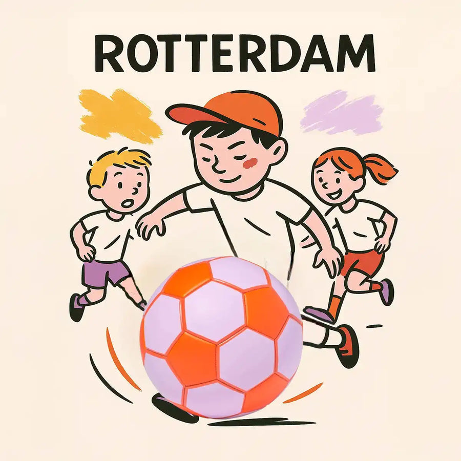 Kind speelt met oranje-roze voetbal maat 5 als sportief cadeau voor kinderen in Rotterdam