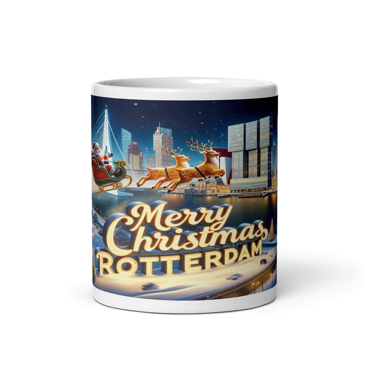Merry Christmas Rotterdam - De Kerstman Vliegt Over de Skyline Mok