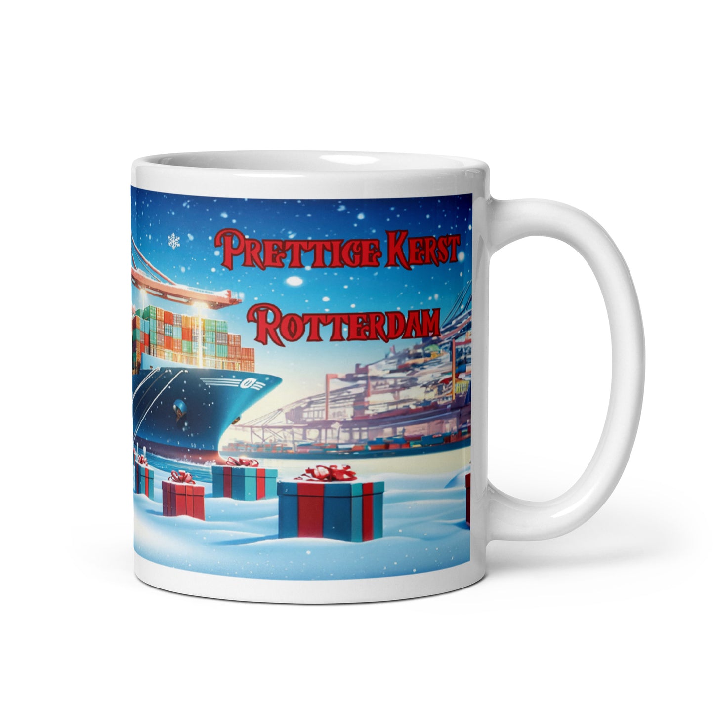 DEZE MOK IS UITVERKOCHT!!!!!  Prettige Kerst: Kerstman in Rotterdam Haven Mok