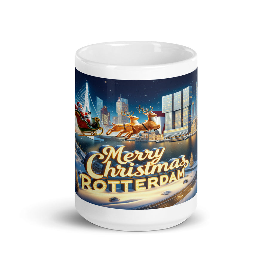 Merry Christmas Rotterdam - De Kerstman Vliegt Over de Skyline Mok