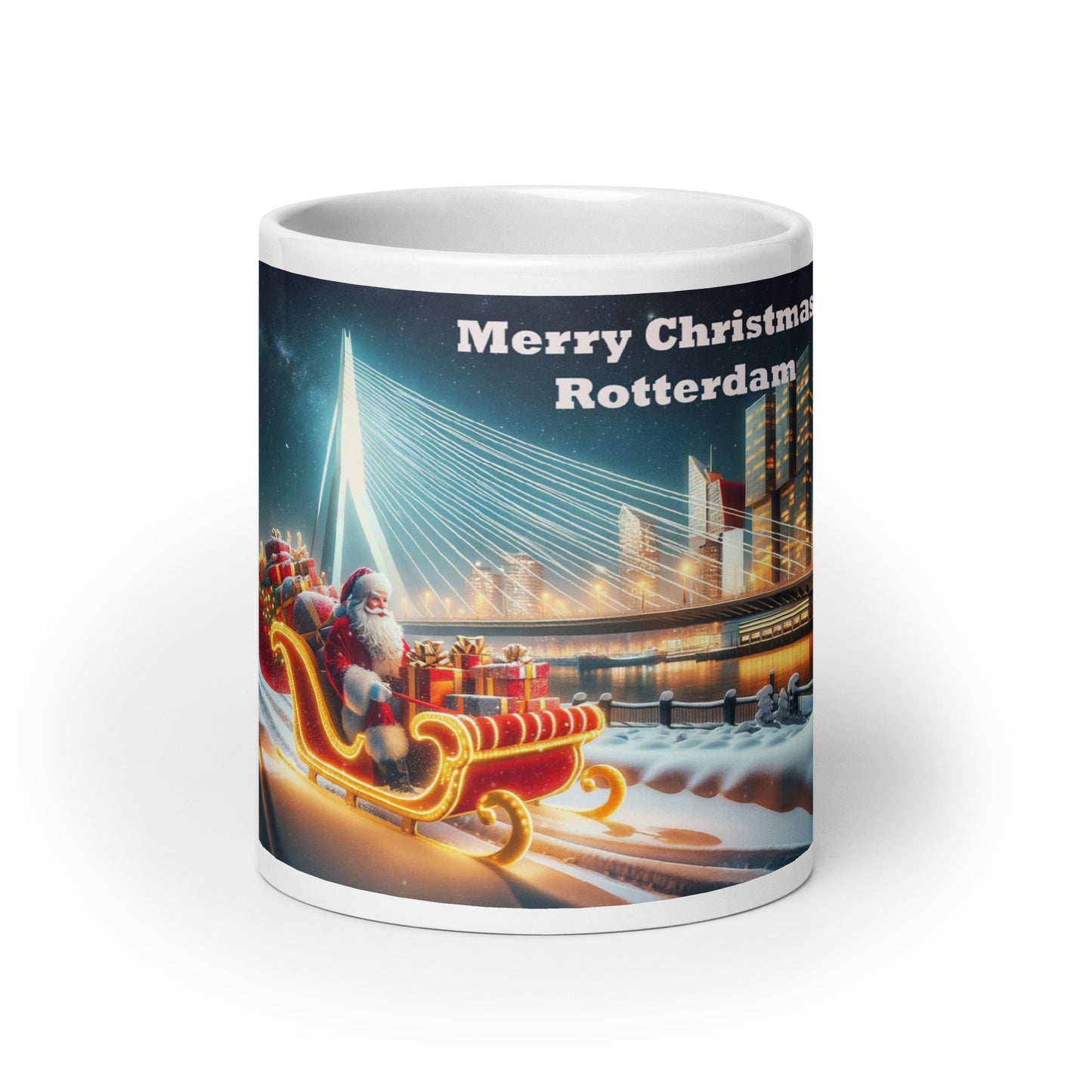 Erasmusbrug Kerstavond - Kerstman op Arreslee Mokende mok