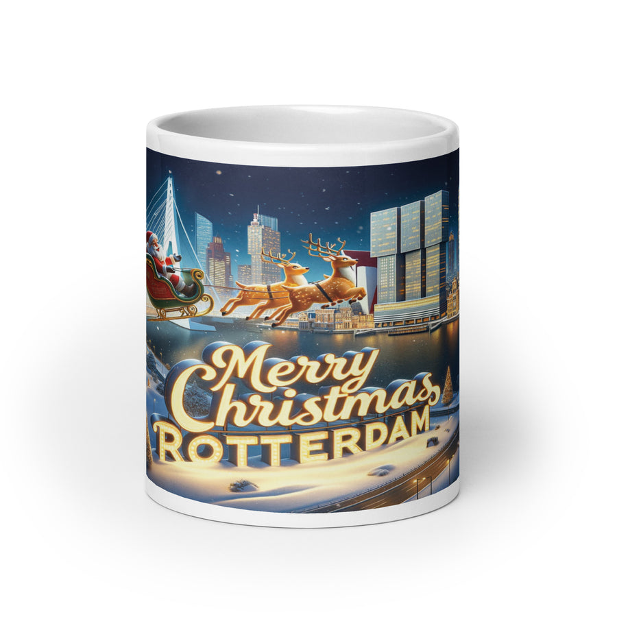 Merry Christmas Rotterdam - De Kerstman Vliegt Over de Skyline Mok