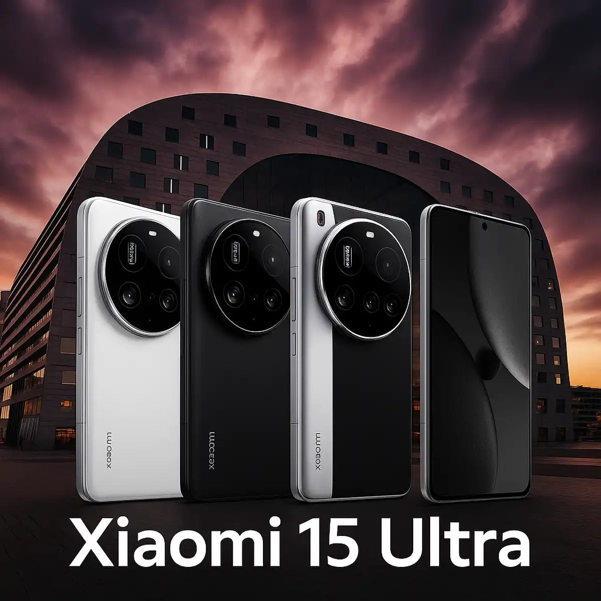Xiaomi 15 Ultra smartphones gepresenteerd voor de Markthal in Rotterdam bij avondlicht